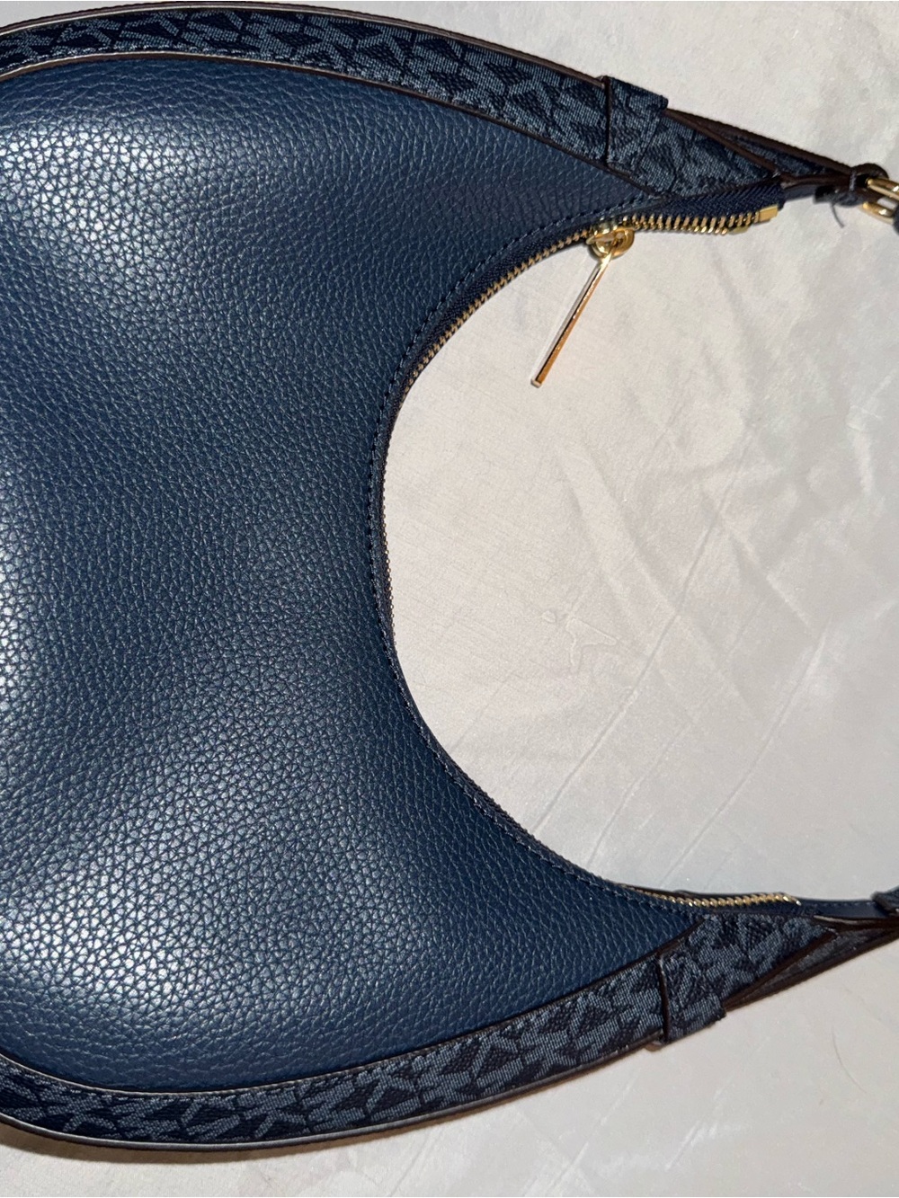 MICHAEL Michael Kors Navy Pebbled Leather Shoulder Bag with Monogram Strap